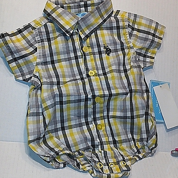 NWT☆U.S. POLO ASSN.☆ Striped Short Sleeve Button Down Collared Bubble Bodysuit☆ - Picture 9 of 10